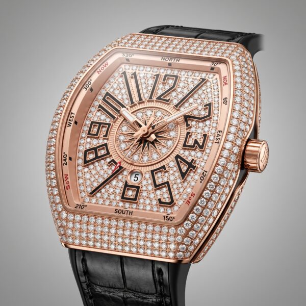 Rose Gold Iced-Out Tonneau Men's Watch – Crystal Dial & Leather Strap