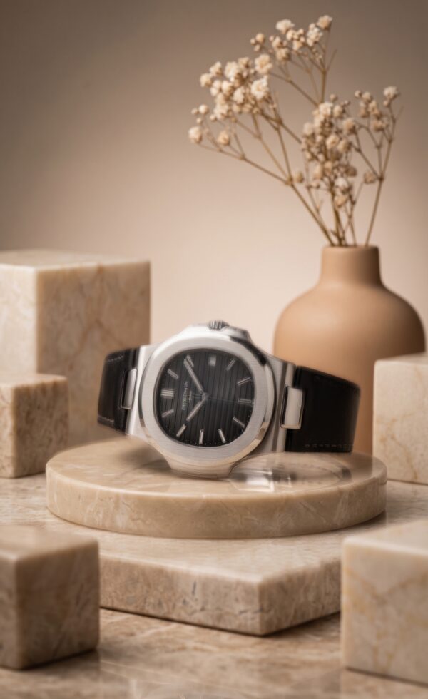Patek Philippe Nautilus (Black Leather Strap)