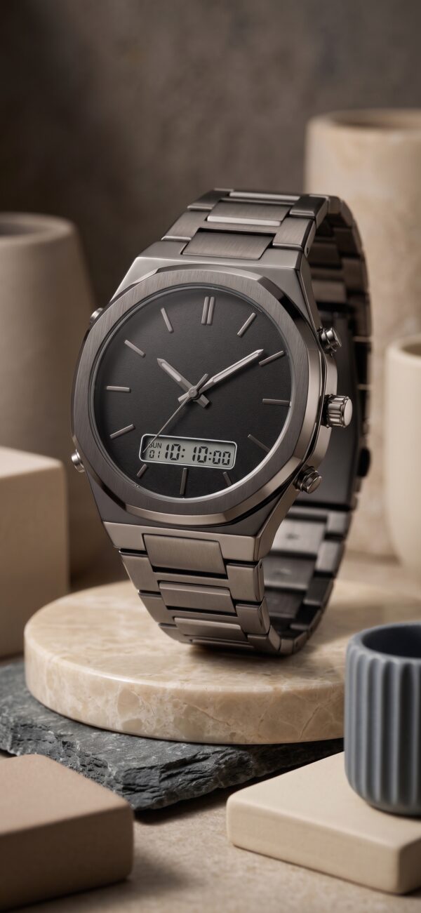 KWC Stealth Black Dual-Display Timepiece
